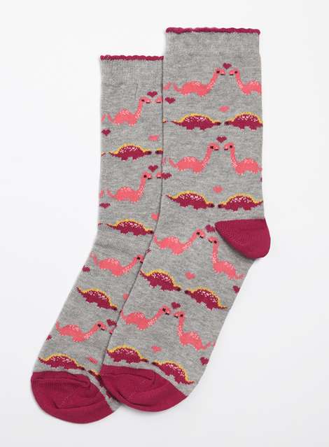 Grey Heart Dino Socks